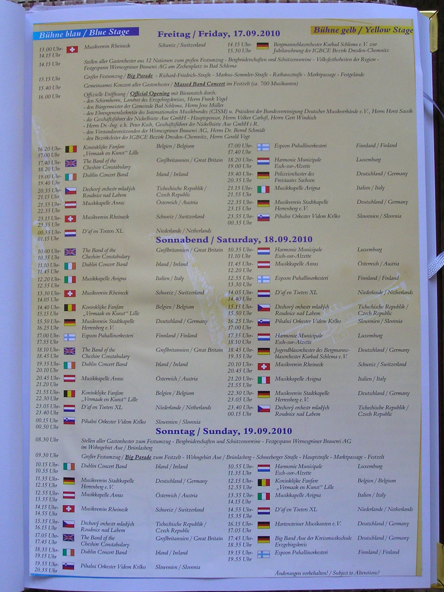 Program mezinárodního festivalu v Bad Schlema v roce 2010