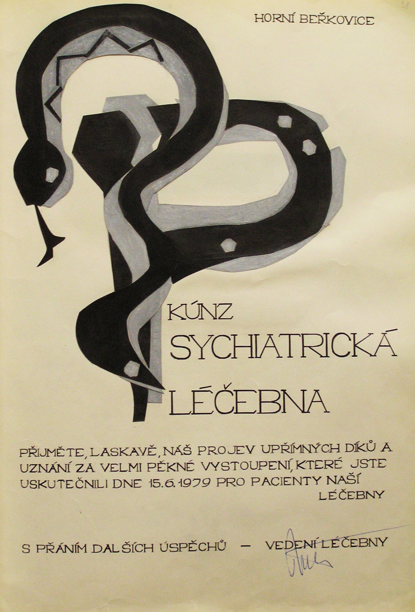 Výtvarné poděkování orchestru z Horních Beřkovic z roku 1979